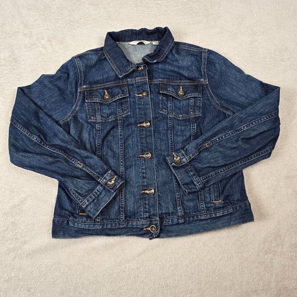 LL Bean Jean Jacket Womens Size Medium Dark Denim Western Rock Hippie Country
